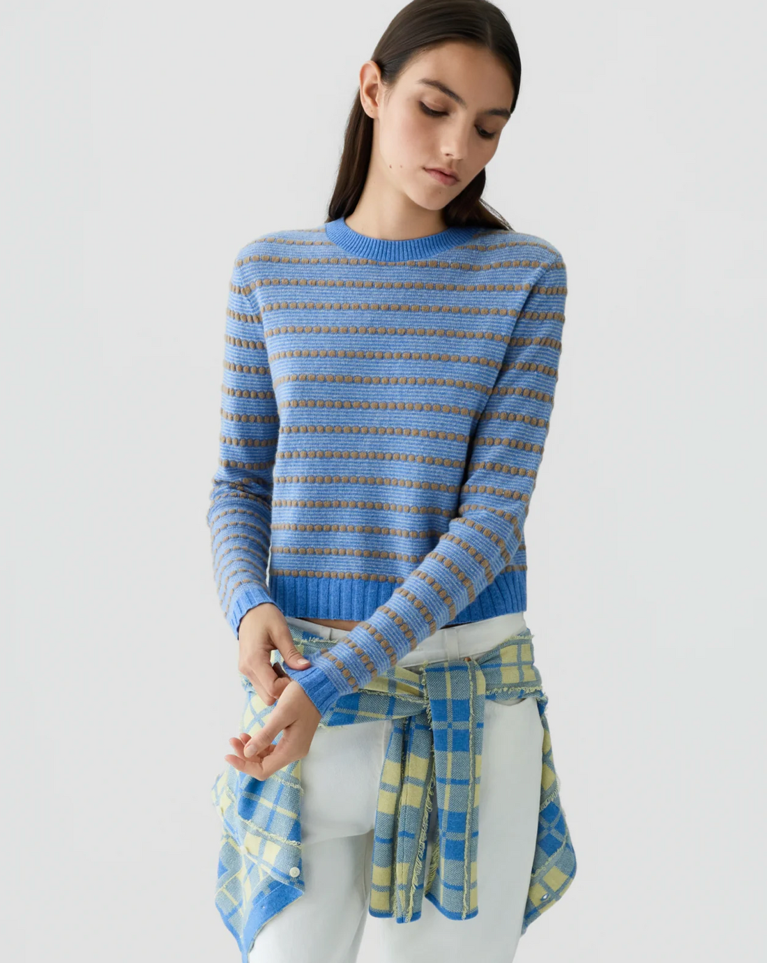 Pebble Stripe Shrunken Crew Delft Blue Combo