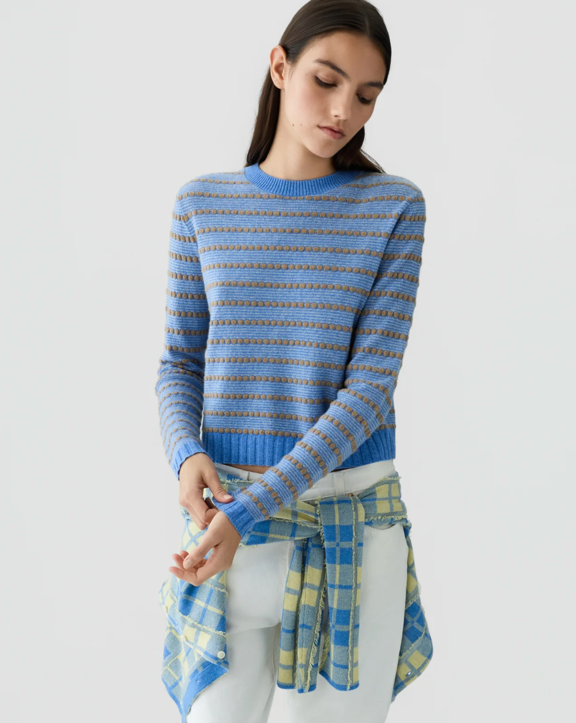 Pebble Stripe Shrunken Crew Delft Blue Combo
