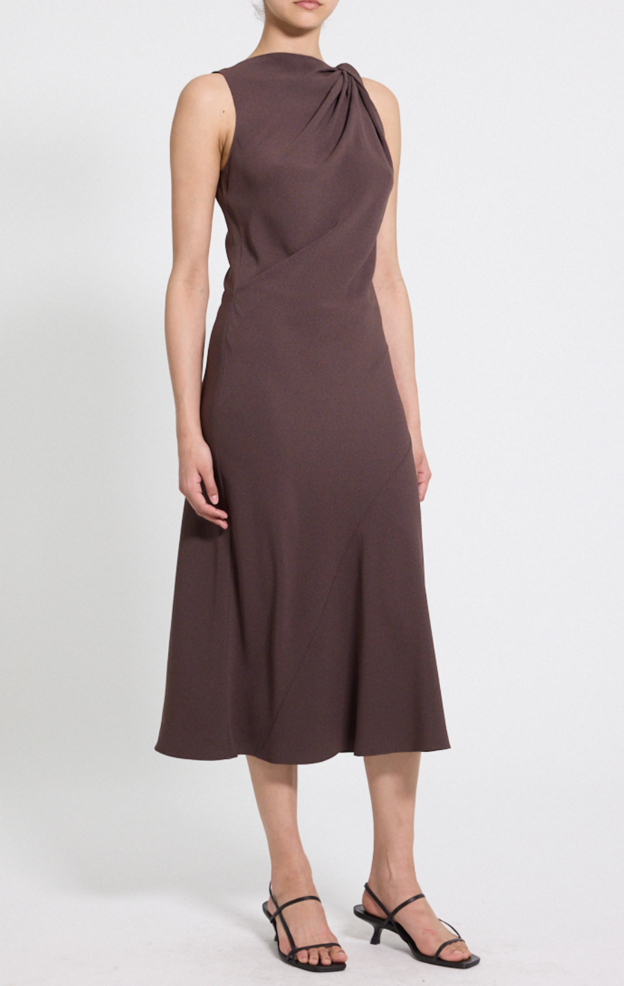 Shoulder Twist Midi Dress Cacao