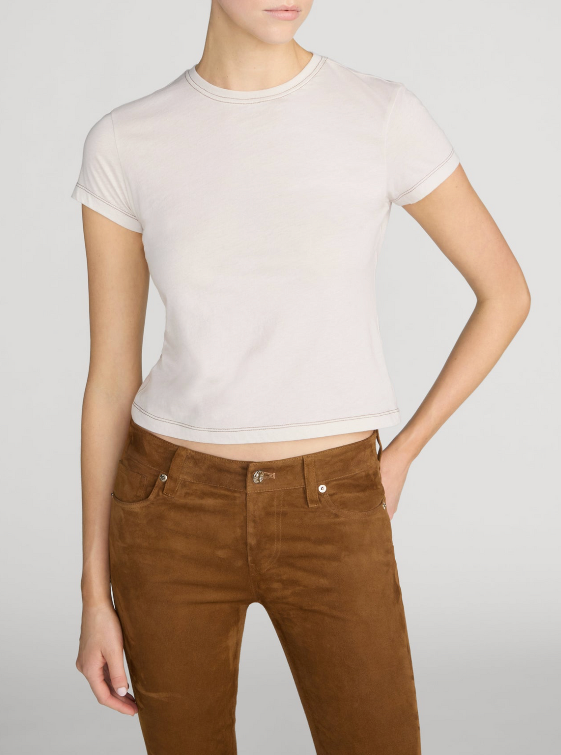 The Contrast Stitch Baby Tee Bone