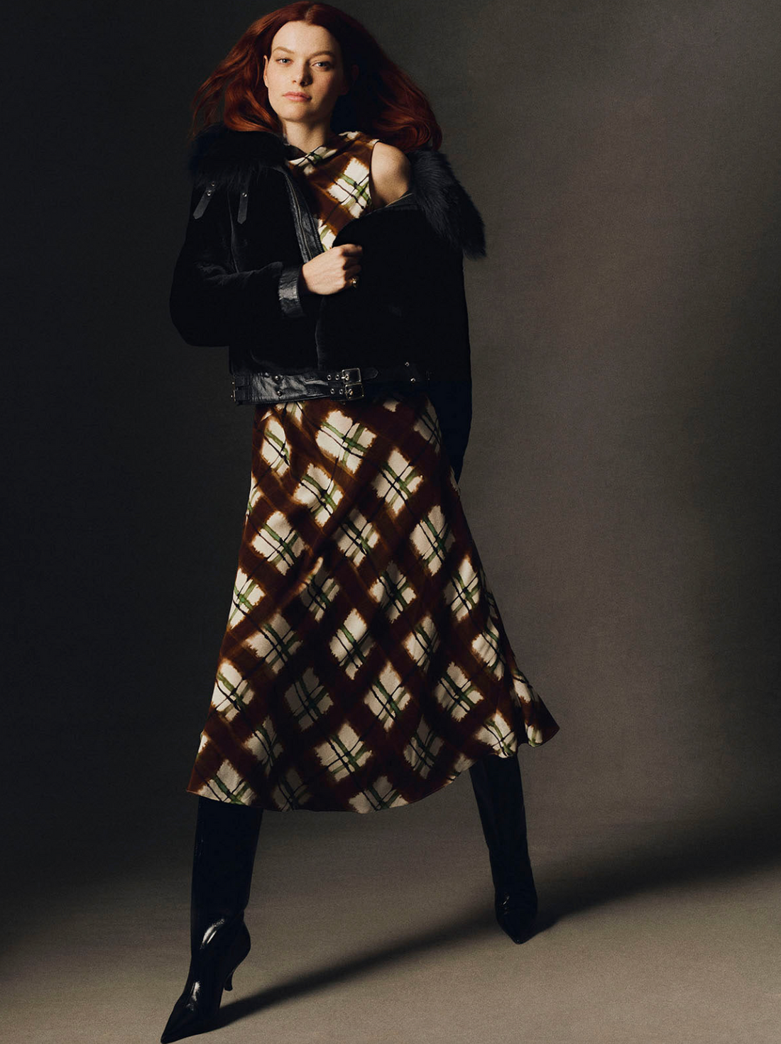 Crystal Midi Dress Painted Plaid Brown