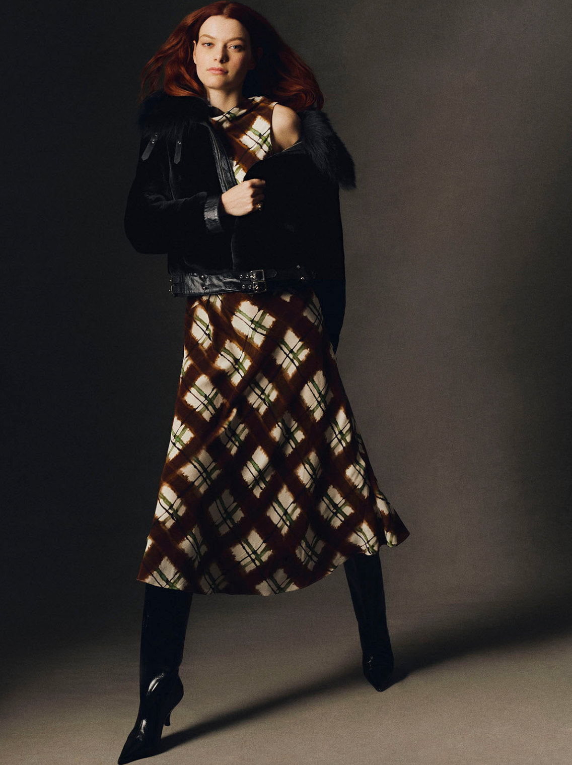 Crystal Midi Dress Painted Plaid Brown