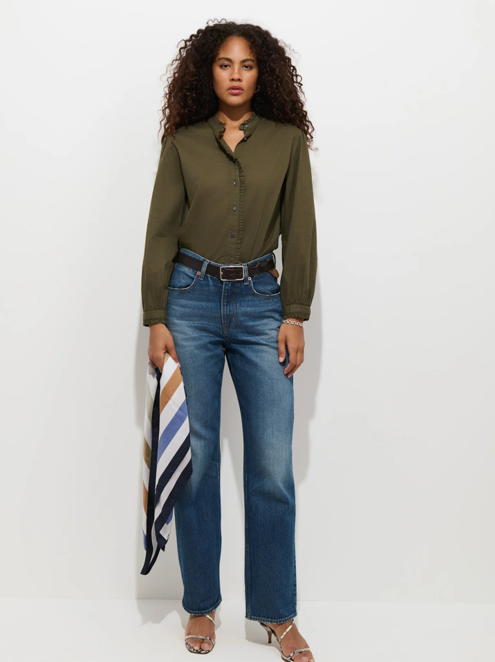 Chantilly Ruffle Shirt in Cotton Voile Military Olive