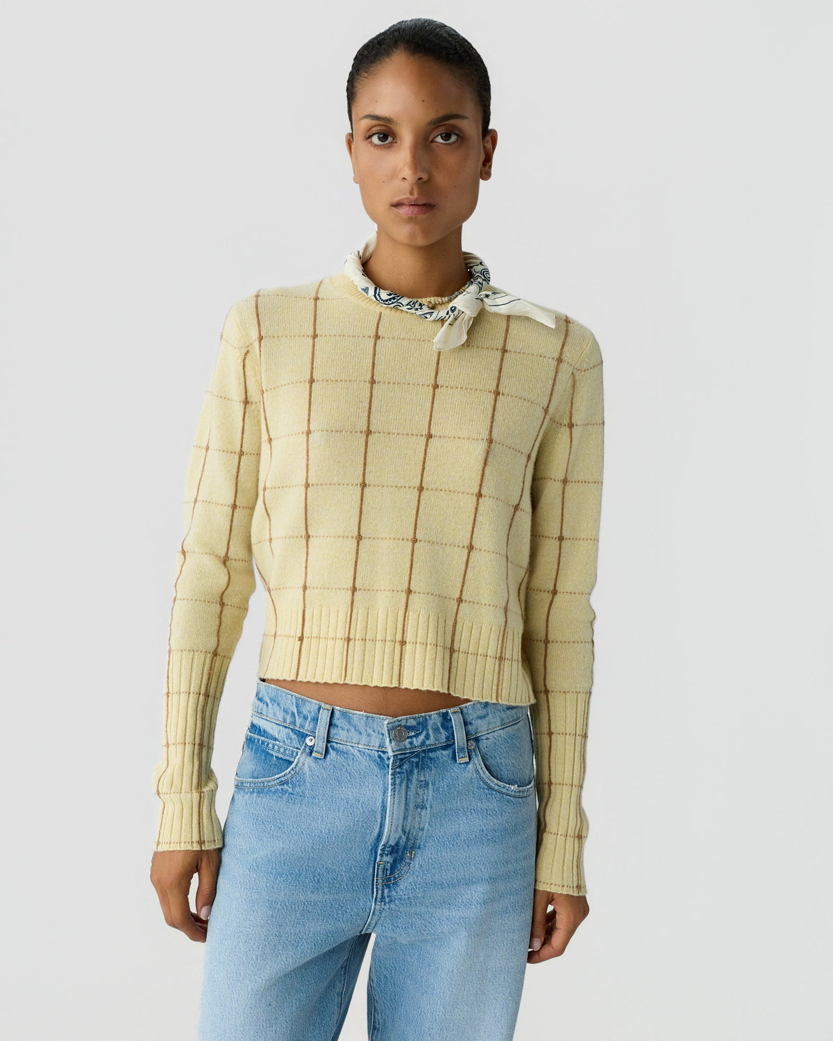 Shrunken Checker Crew Butter/Almond