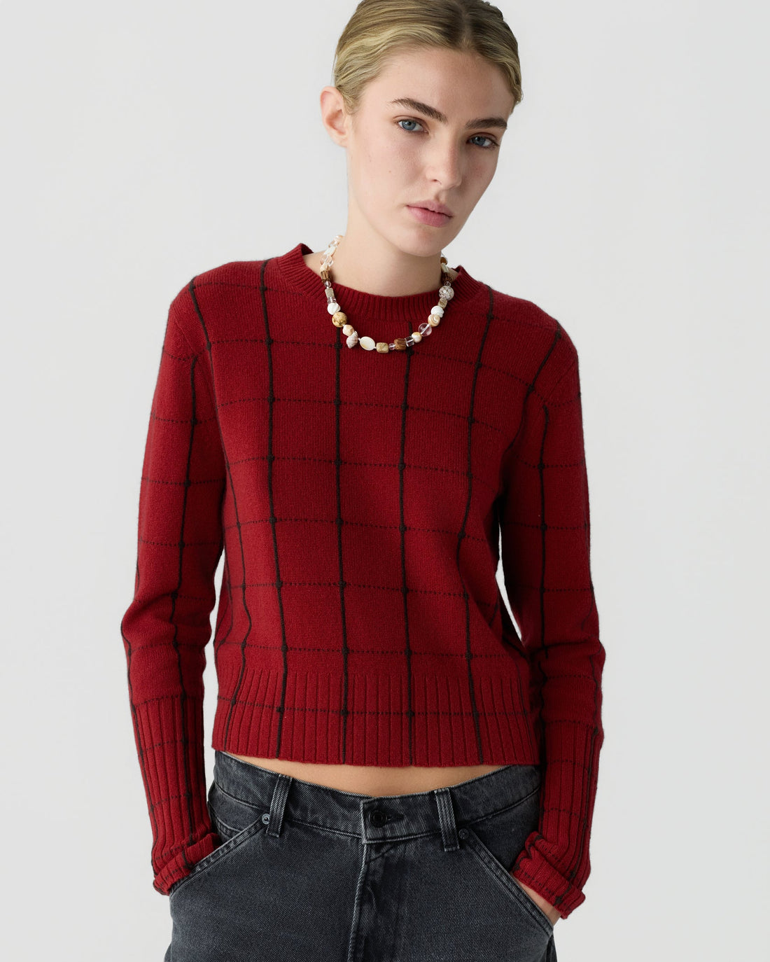 Shrunken Checker Crew Carmine/Burnt Cocoa