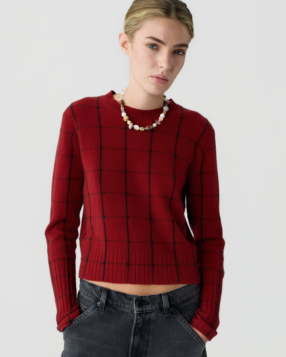 Shrunken Checker Crew Carmine/Burnt Cocoa