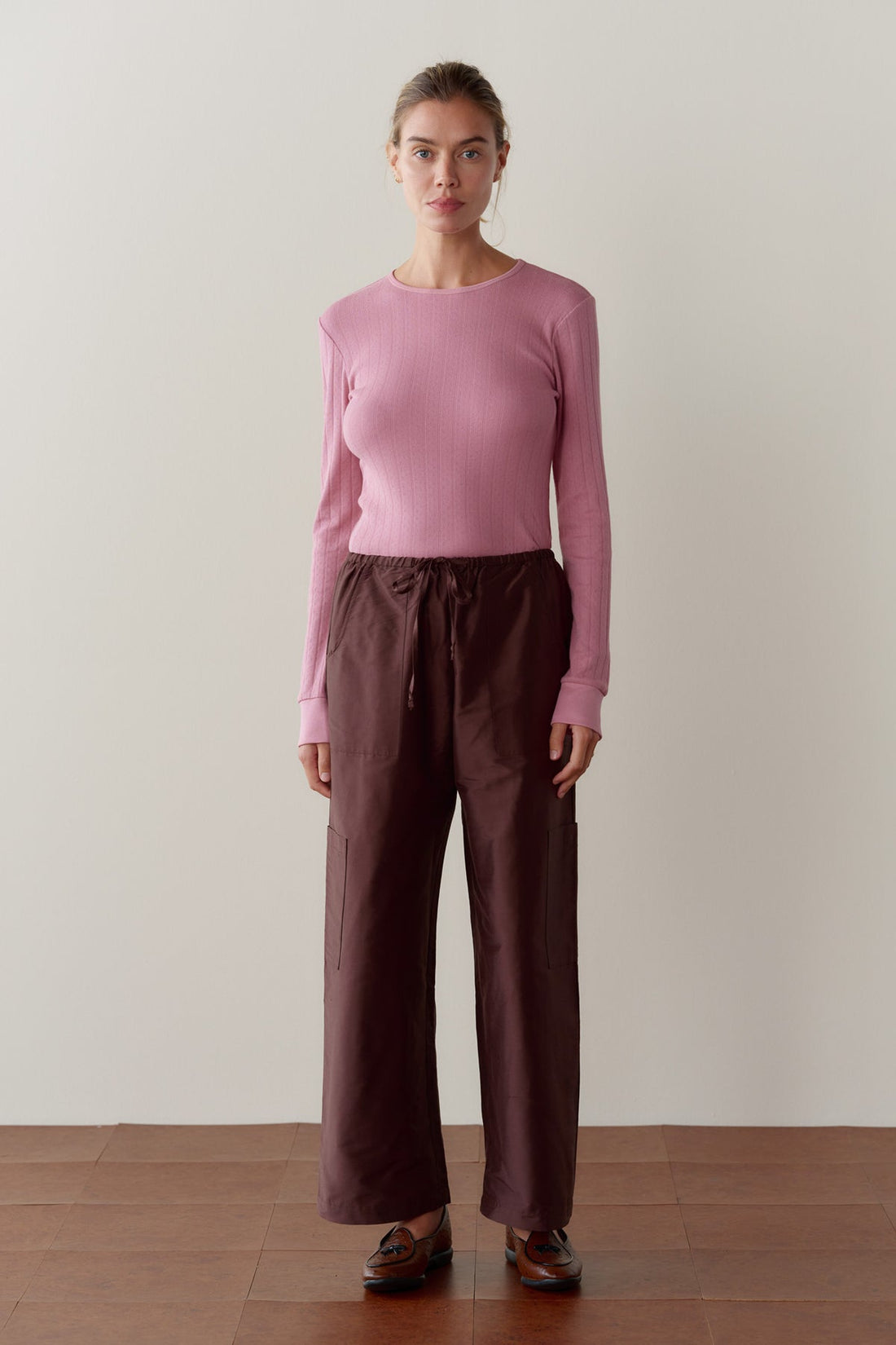 The Silk Taffeta Cargo Pant Espresso