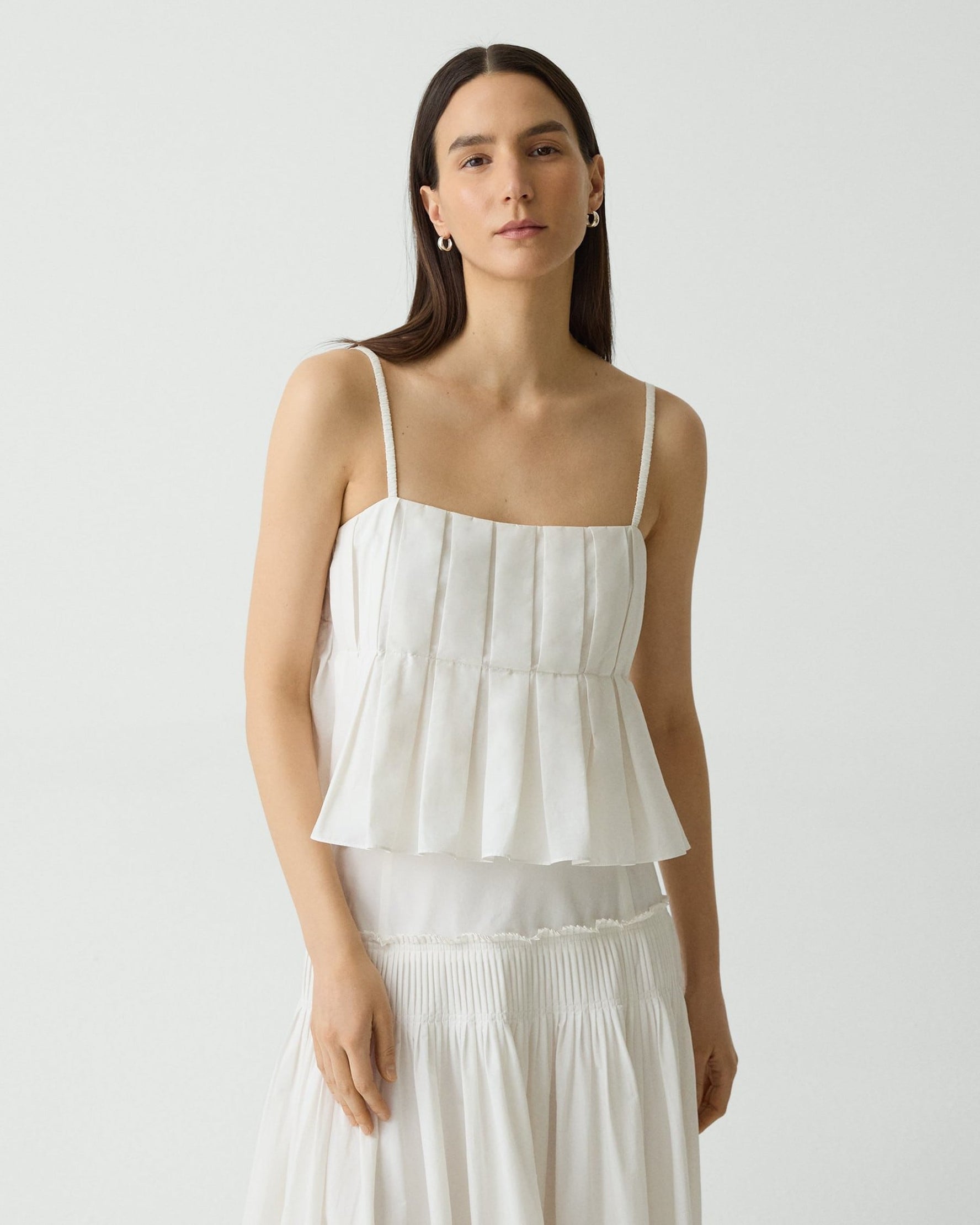Pleated Camisole White Cotton Blend