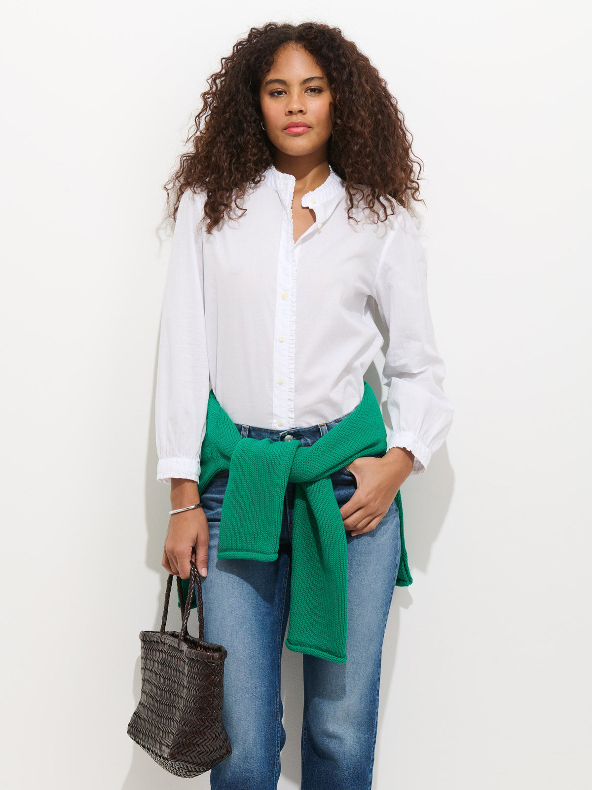 Chantilly Ruffle Shirt in Cotton Voile White