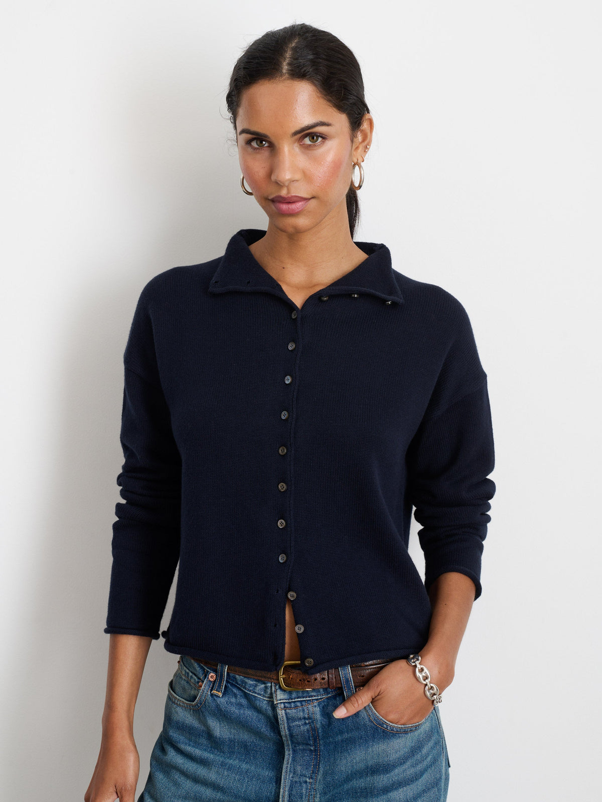 Taylor Cardigan in Cotton Cashmere Navy