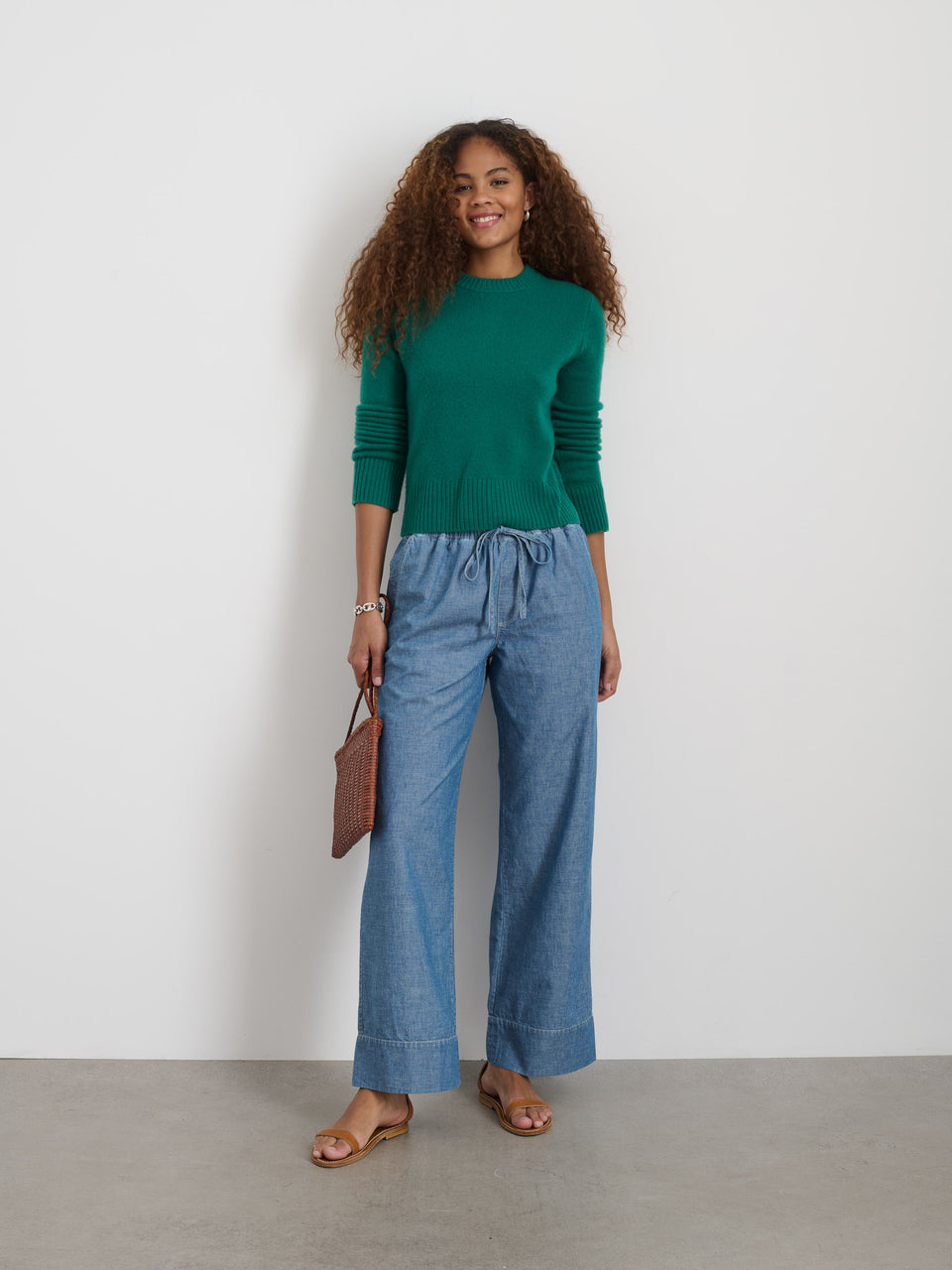 Michelle Crewneck Cashmere Sweater Kelly Green