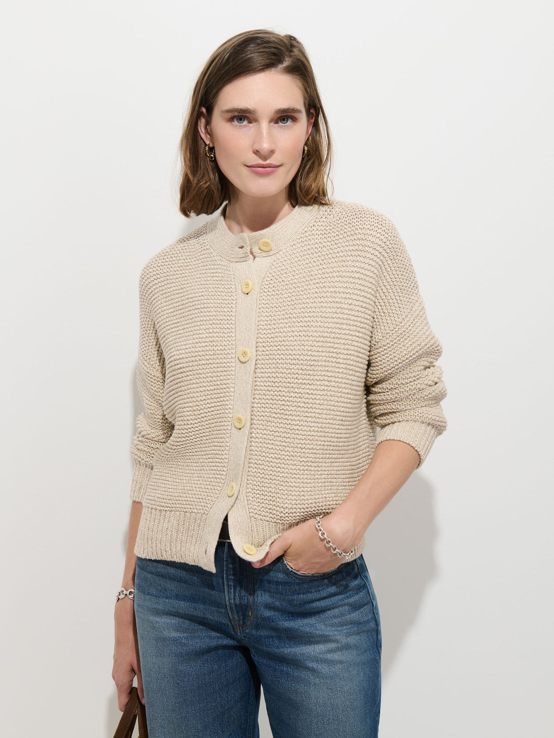 Billie Cardigan In Cotton Marled Ivory