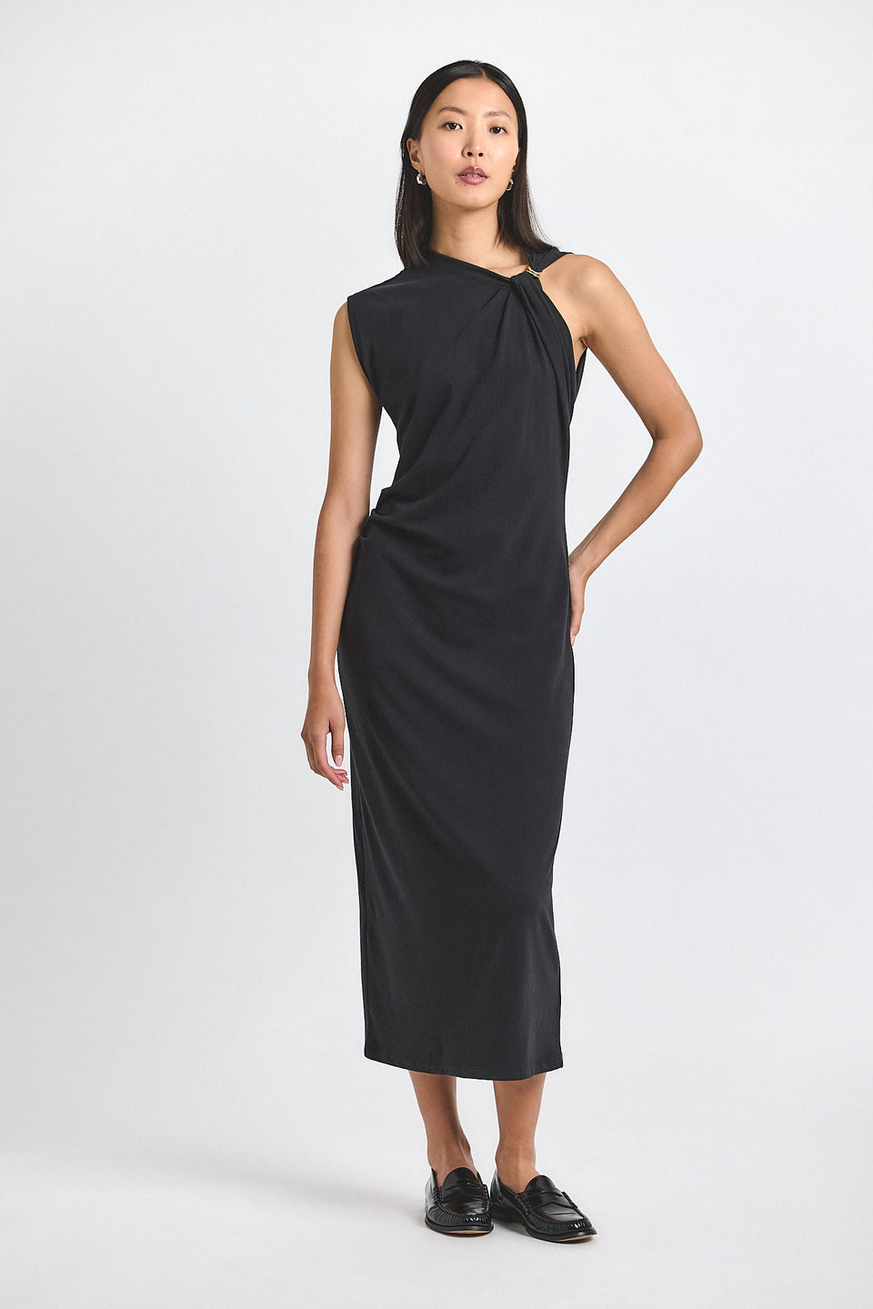 Evelise Asymmetric Embellished Twist Dress
