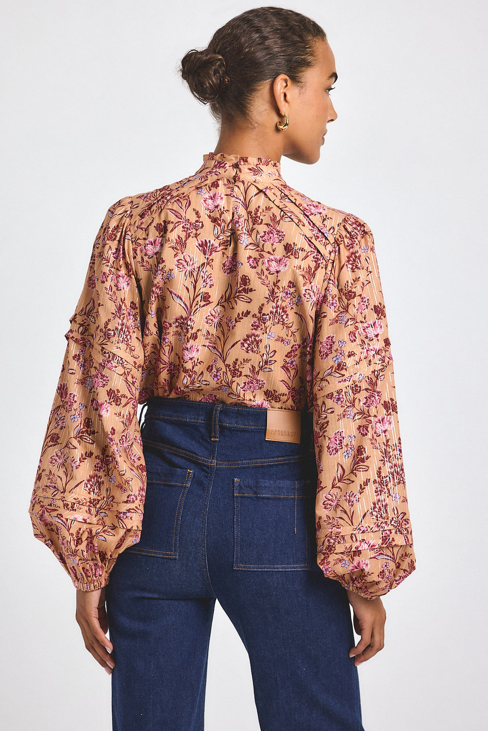 Marlowe Lurex Stripe Printed Voile Long Sleeve Blouse