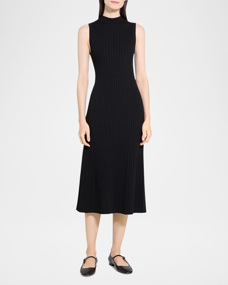 Sleeveless Cable-Knit Midi Dress Black