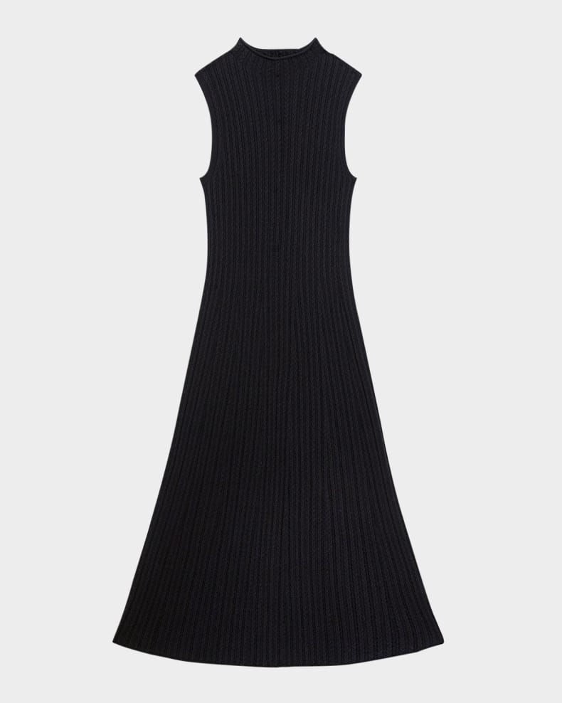 Sleeveless Cable-Knit Midi Dress Black